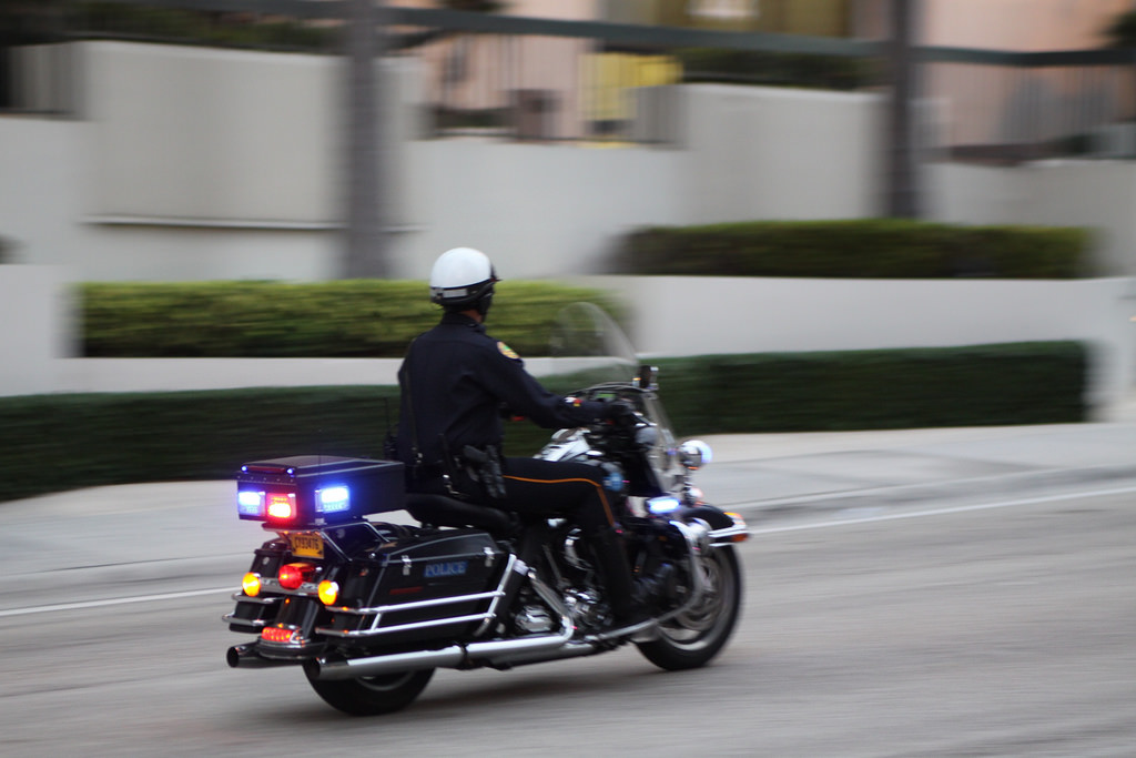 A police officer on a motorbike